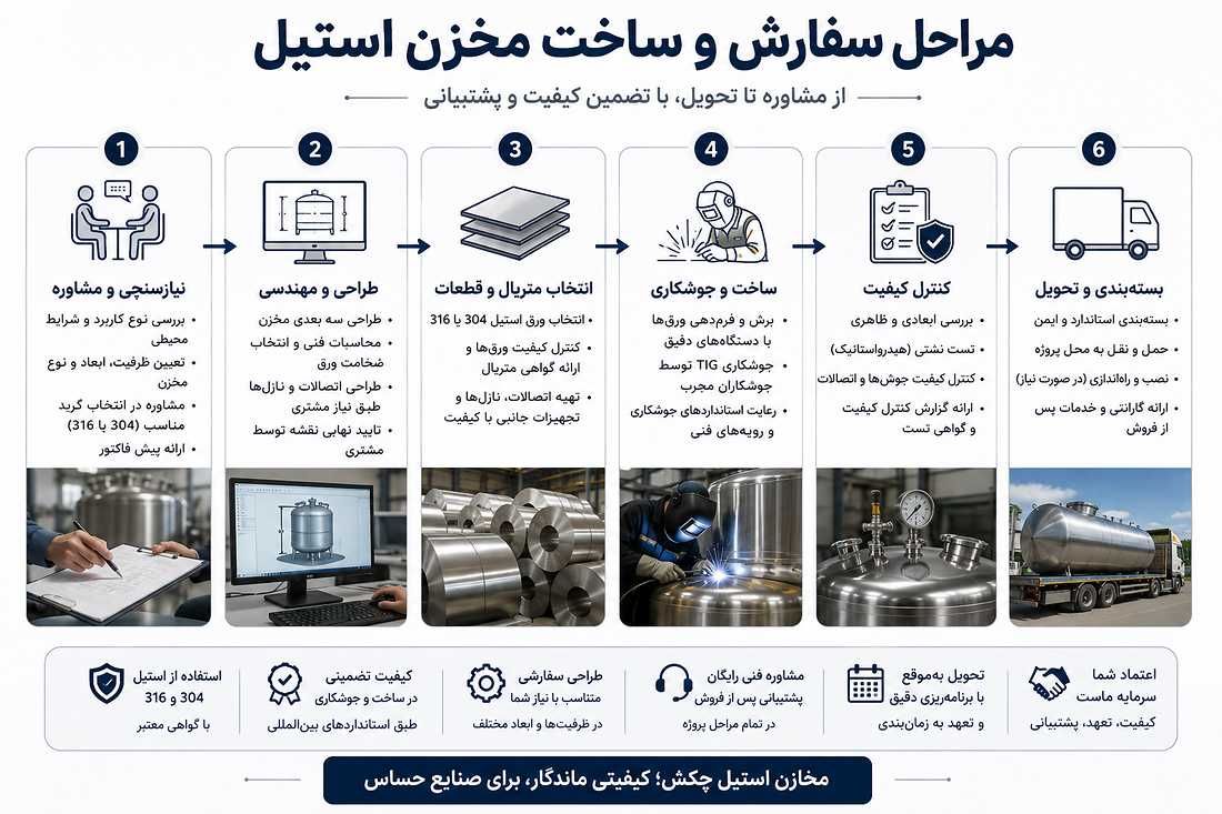 مراحل سفارش طراحی و ساخت مخزن استیل صنعتی
